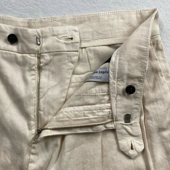 Palm Angels Pleated Linen Blend Back Logo Embroidered Chino/Trouser Pant